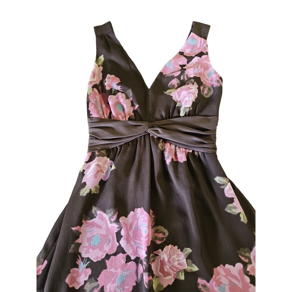 The Limited Dress Womens 0 Brown Pink Floral Rose V-Neck Empire Waist Sleeveless - Picture 3 of 8